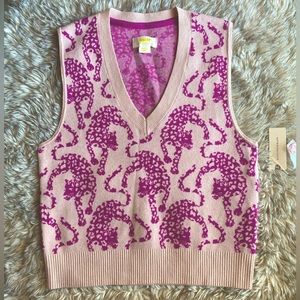 Anthropologie pink sweater vest with cheetahs